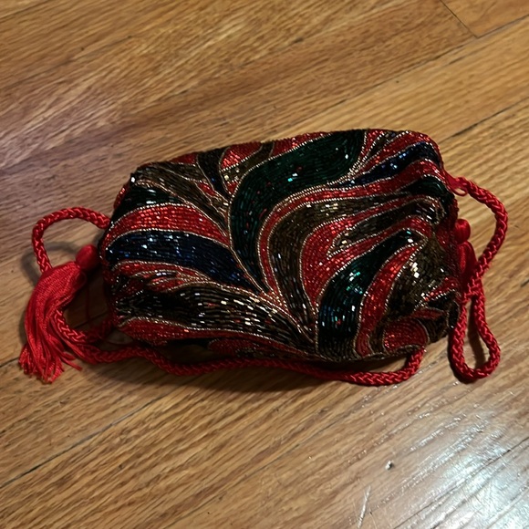 Vintage beaded tassel shoulder bag red blue multi - Picture 5 of 7